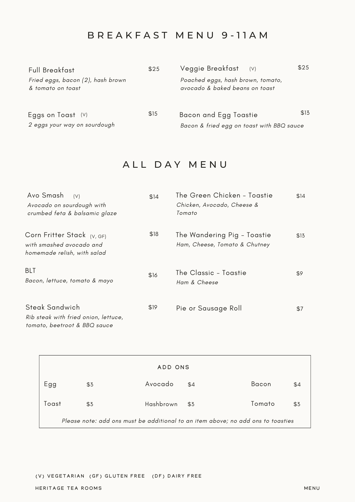 Breakfast & All Day Menu